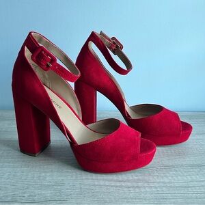 Sun + Stone Women's Red Reemaa Peep Toe Block Heel Platform Sandals Size 10